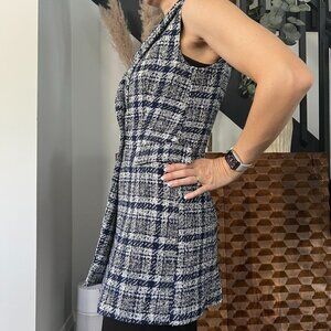 Zara Tweed Jacket Vest Blue and White